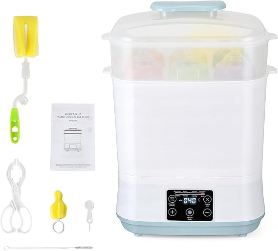 Baby Bottle Sterilizer and Dryer, 5 in 1 Electric Steam Steriliser with Clean Tool Kit, 2 Layer Baby Steam Steriliser for Baby Bottles, Pacifiers, Breast Pump Accessories, White