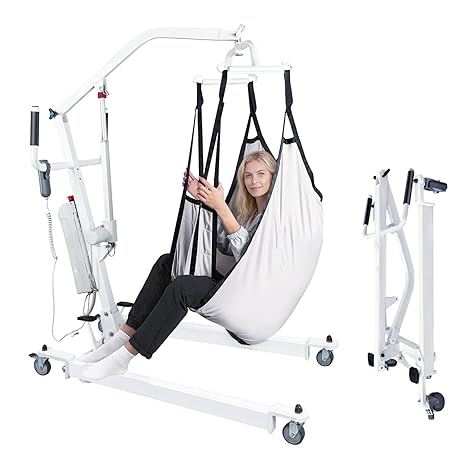 Electric Patient Lift for Home, 6-in-1 Foldable Patient Transfer Lift with Sling, Electric Sit to Stand Lift Assist, Floor & Fall Elderly Lift for Home Seniors Elderly Adults