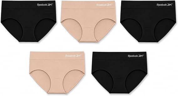 Reebok Womens Hipster Panties 5 Pack Soft Stretch Underwear for Women | Moisture wicking hipster briefs with a tagless relaxed waistband Soft stretch fabric with a smooth, barely-there fit all day.