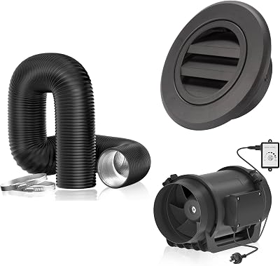 Hon&Guan Non-Insulated 6 Duct 8FT with 2 Duct Clamps, and 6 inch inline fan Duct Booster Fan 469CFM and Aluminum Soffit Exhaust Vent.