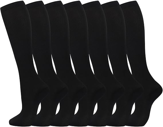 Compression Socks（7 Pair for Women & Men Circulation 20-30mmhg Knee High Sock is Best Support for Athletic Running,Cycling