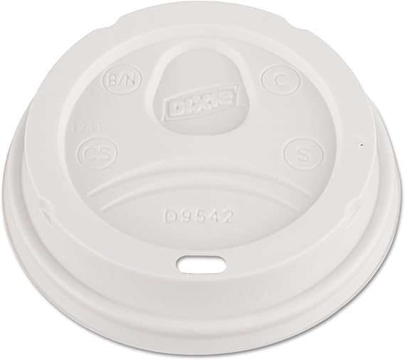 Dixie D9542 Dome Drink-Thru Lids, Fits 12-16oz Paper Hot Cups, White, 100 pack