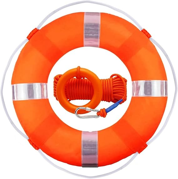 Lifebuoy Set 20Inch Life Preserver Ring and Water Floating Lifesaving Rope 98.4FT,Swim Foam Buoy,Swimming Pool Safety Throwing Ring with Perimeter Rope,Throwable Flotation Device