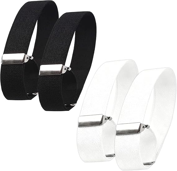 2 Pairs Shirt Sleeve Holders, Sleeve Garters Women Suit Shirts for Men, Men Sleeves Garters Adjustable Elastic Unisex Anti-slip Arm Bands, Shirt Armbands Width 2 Cm Black White Two Colors