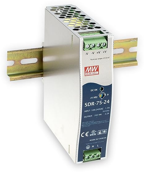 MEAN WELL SDR-75-48 Single Output Industrial DIN Rail Power Supply, 48 Volt, 1.6 Amp, 76.8 Watt