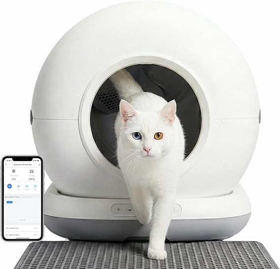 Haustier CB001 Gri Akıllı Otomatik Kedi Tuvaleti, APP ile Uzaktan Kontrol, 75lt Hazne, 7lt çöp haznesi, Ağırlık sensörlü