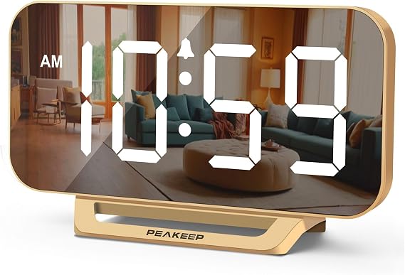 Peakeep Slim Digital Mirror Aesthetic Alarm Clock for Bedrooms Desk Decor