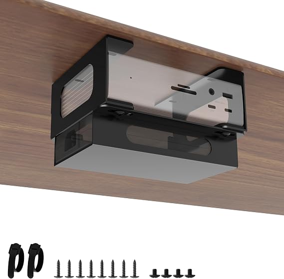 Metal Under Desk Mount Compatible with CalDigit TS4/ TS3 Plus/ TS5 Dock+ Power Bricks Adjustable Under Desk Holder for Thunderbolt 4/3/5 Docking Station Mounting Bracket with Cable Ties and Screws