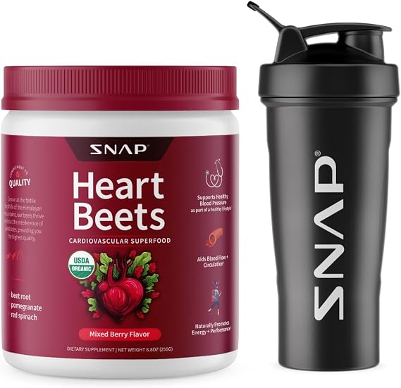 Snap Supplements Heart Beets Powder + Shaker, 8.8 oz