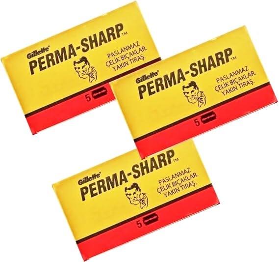 Perma-Sharp Çift Taraflı Tıraş Bıçağı, Paslanmaz Çelik, 3 Kutu x 5 Adet, Toplam 15 Jilet, Islak Tıraş için