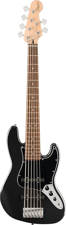 Squier by Fender Electric Base Affinity Series Jazz Bass VI, Laurel Fingerboard, Black Pickguard, Black Metallic Soft Case