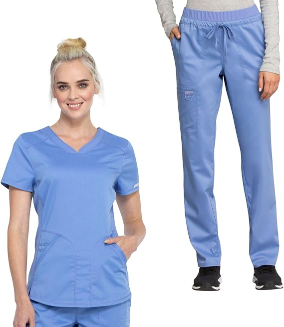 Cherokee Scrub Set for Women V-Neck Top with Tapered Leg Pant