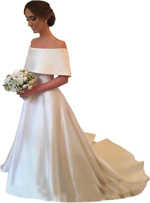 Yuxin Elegant Ball Gown Satin Wedding Dress for Bride 2026 Off Shoulder Sweep Train Wedding Party Bridal Gowns