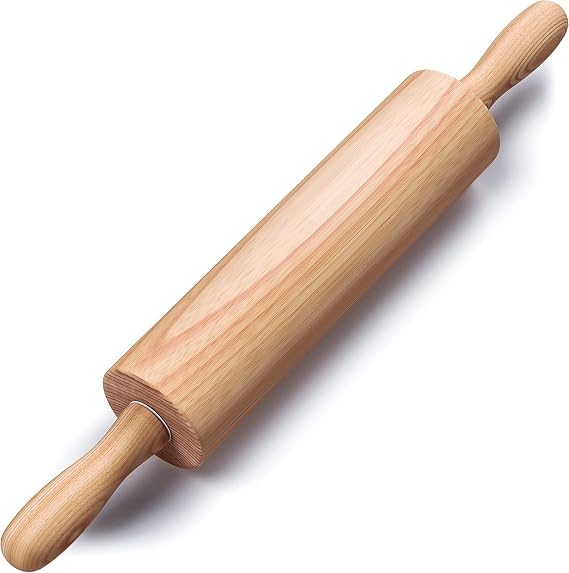 Wooden Rolling Pin, Beech Wood, 17.6" Dough Roller for Baking
