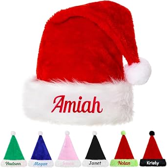 Custom Santa Hat, Personalized Embroidered Red Christmas Hat with Name for Baby Kids Adult
