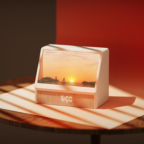 Wake-up Light Sunrise Alarm Clock, Type-C Charge Bedside Lamp with Sunrise Sunset Simulation, 12 White Noise Sleep Aid, Bluetooth Speaker, Remote Control, Time Display, 6 Weather Animation [Energy Class G]