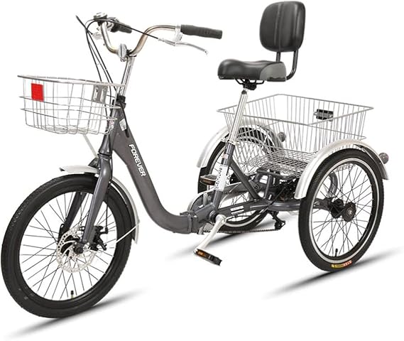 Three Wheel Bike Outdoor Adult Tricycle Foldable Cruiser Bikes Trikr Bike Adult Foldable Tricycle Carbon Steel Frame for Shopping Exercise Recreation with Large Basket Cycling Pedalling