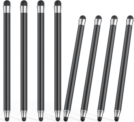 Stylus (8Pcs), 2 in 1 Stylus Pen for Touchscreen, High Precision and Sensitivity Double Rubber Tips, Compatible with iPad/iPhone/Samsung/Android Tablets and Other Capacitive Touch Screen (Black)