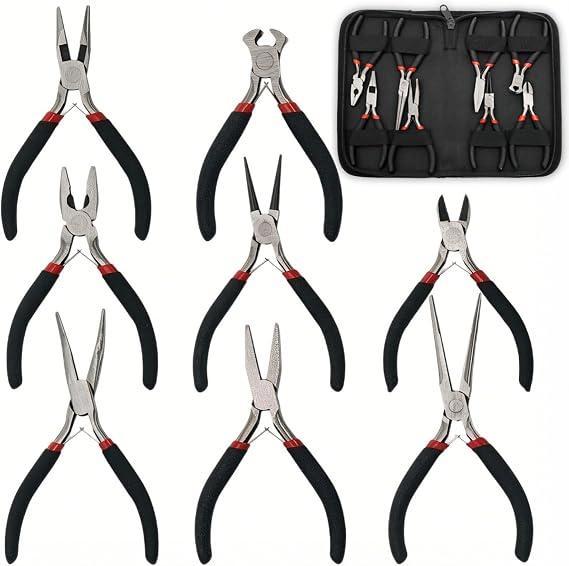 ZAVOOS 8 Pack Mini Pliers Set, Jewelry Making Tools Kit with Pouch