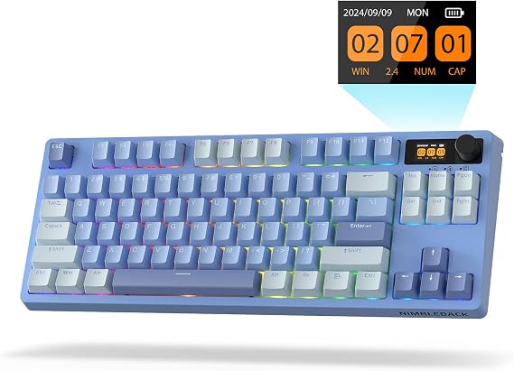 LTC Nimbleback NB841 PRO 75% Wireless Mechanical Keyboard w/Display Screen & Knob, 2.4G/ BT/USB-C RGB 84 Keys Gaming Keyboard, 3-Layer Dampener, Hot Swap PCB, Software Support, Linear Switch