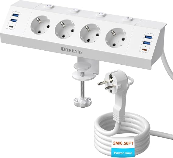 Table Socket Clampable 4-Way Individually Switchable USB C PD 20 W