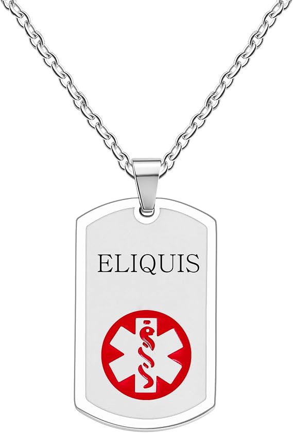 Platinum Plated Medical Alert Necklace for Men Women, Custom Text Stainless Steel Snake Staff Symbol SOS Pendant, Durable Emergency ID Gift for Adults YA5239
