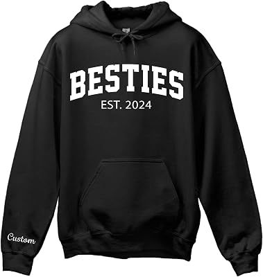Personalized Matching Bestie Hoodies, Best Friend Sweatshirt, Womens Adult Unisex Casual Sweatshirts, Custom Size, Cotton, Straight Fit, Crew Neck with Hood, Kangaroo Pocket