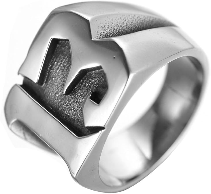 Men's Stainless Steel Lucky Number 13 Biker Ring High Polished Silver Band