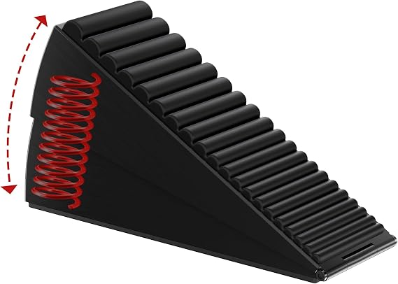Optish Heavy Duty Door Stopper, Adjustable Spring Large Stopper, 3 Inches High Tall Wedge Stoppers for Bottom of Door, Door Stop Suits Wood, Carpet, Tiles, Home, Heavy Door, Black