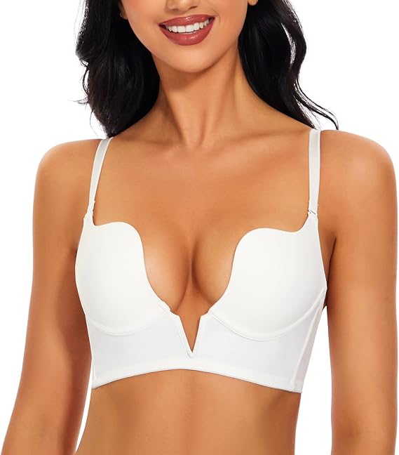 Women's Deep Plunge Low Cut Push Up Bra - Underwired Convertible Low Back