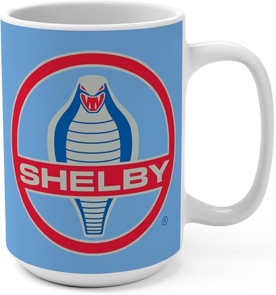 Shelby Cobra Ceramic Coffee Mug Cup, 15-Ounce Light Blue Finish Officially Licensed Product Great for Tea, Hot Chocolate, Beverages