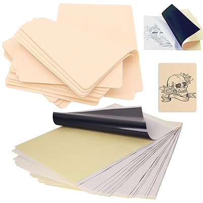 Tattoo Fake Skin with Transfer Paper - Narkysus 40Pcs Tattoo Skin and Tracing Paper Kit for Practice Including 20Pcs Tattoo Practice Skin and 20Pcs Thermal Stencil Transfer Paper for Tattoo Kit