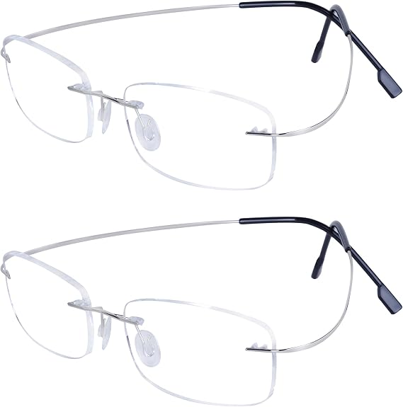 2Pack Rimless Reading Glasses Super Lightweight Flexible Frame