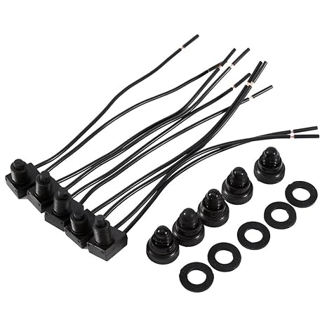 Miniature switches on Off, Push Button Switch 12V 5pcs Waterproof Push-Button Switch On Off Switch Controller with 4" Leads for Motorcycle Car Black