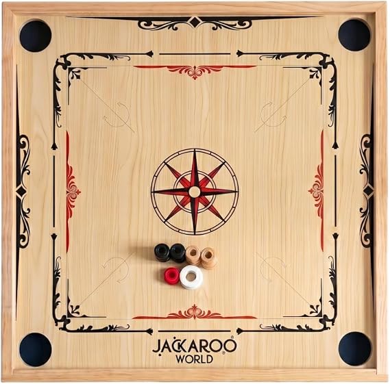 Carrom Board Game, Oak MDF Wood 29x29 Inch Board and 27.5 playing surface, American Style Carrom Table with Special 22 Coins + 2 Strikers (Extra Pieces), Carom board for Adults & Family