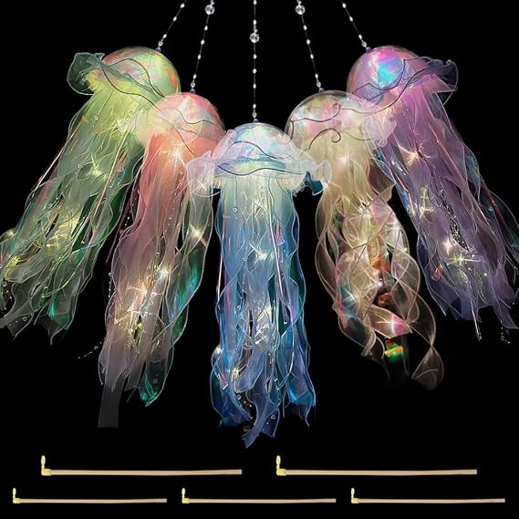 5 Pcs Jellyfish Light, Hanging Jellyfish Lamps, Jelly Fish Light Lamp, Jellyfishs Lanterns, Jelly Fish Decoration, Bright LED Garden Lanterns for Party Yard Landscape Garden Ornaments, 5 Colors [Energy Class A]