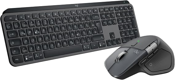 Logitech MX Master 4, Ergonomic Wireless Mouse with Advanced Performance Haptic Feedback, Ultra-Fast Scrolling, Bluetooth, Windows, MacOS + MX Keys S Wireless Keyboard QWERTY UK English - Graphite