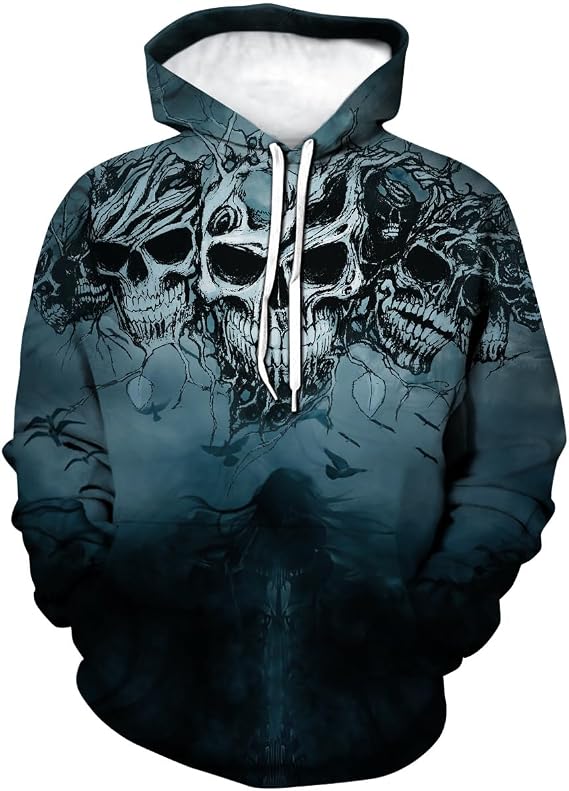 Mens Skull Printed Hoodie Novelty Graphic Sweatshirt Pullover Hoodies