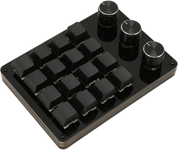 One Handed Macro Programmable Keypad, USB Mini 16 Keys 3 Knobs Hotswap Mechanical Gaming Keyboard with Blue Switch for Gaming and Office
