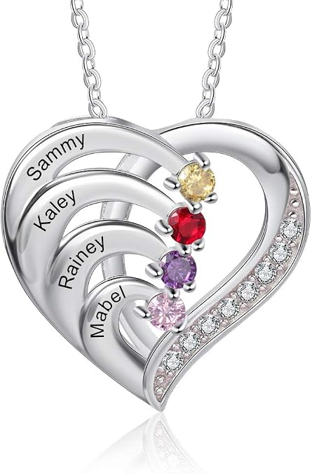 Sterling Silver Personalized Name Necklace for Women Mom Custom Mother Necklace with Birthstones Customized Jewelry Gifts for Mom Mothers Day