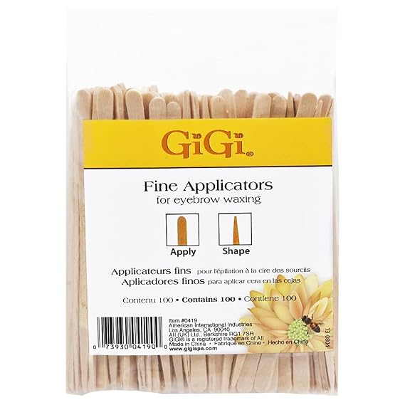 GiGi Eyebrow Wax Sticks for Hair Removal Small, Fine Applicator Stick, Wooden Waxing Sticks for Face & Eyebrows, 100 ct