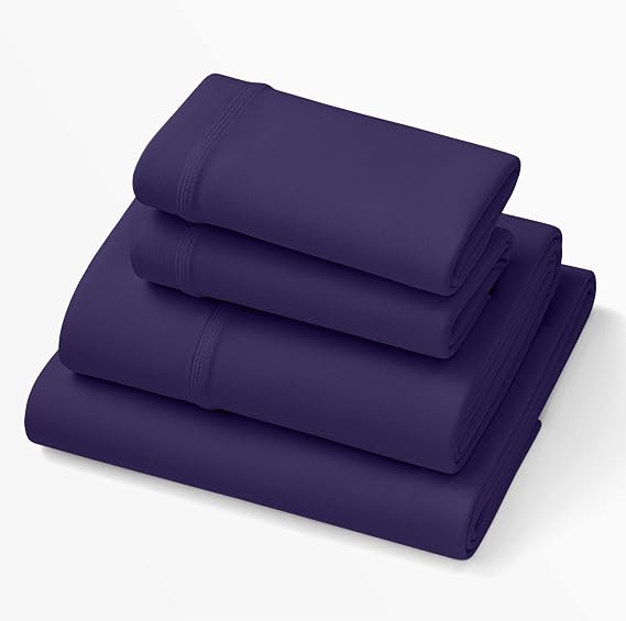 Purple Deep Pocket SoftStretch Sheets, Twin/Twin XL, Rayon Blend, Moisture-Wicking, Deep Purple, Fits Most Mattresses, Adaptive Support