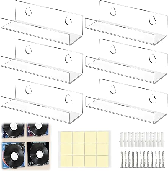 6pcs CD vinyl Shelf, 10CM Transparent Floating Shelf for Living Room