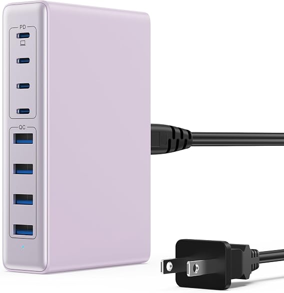 200W USB C Charger Block,GaN IV Charging Station 8 Ports,QC4.0 Fast Charging Station HubPD 65W USB C Laptop Charger Adapter Compatible with MacBook AirPro,DELL,iPhone 171615,iPad,Steam Deck-Purple