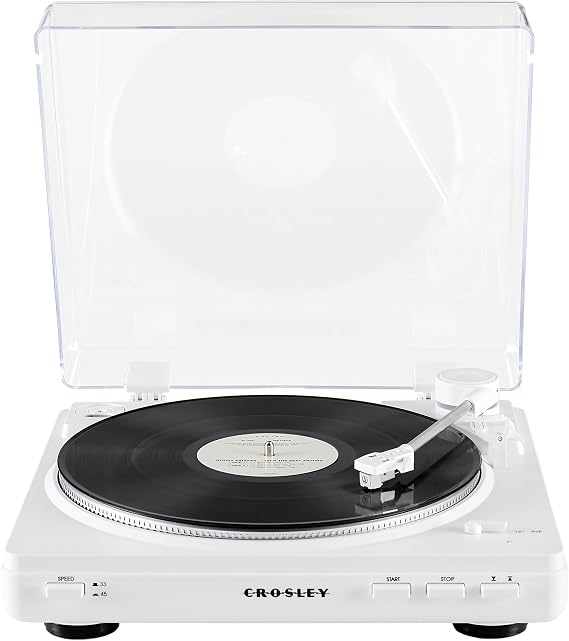 Crosley T400D-WH Fully Automatic Bluetooth 2-Speed Turntable Record Player with Built-in Preamp, White