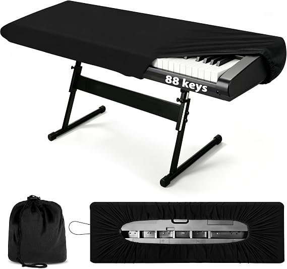 88 Keys Piano Keyboard Dust Cover, Stretchy Protective Keyboard Cover with Elastic Cord Locking Clasp, Universal Fit for All 88 Keys Digital Electronic Pianos, Must Have Piano Accessories