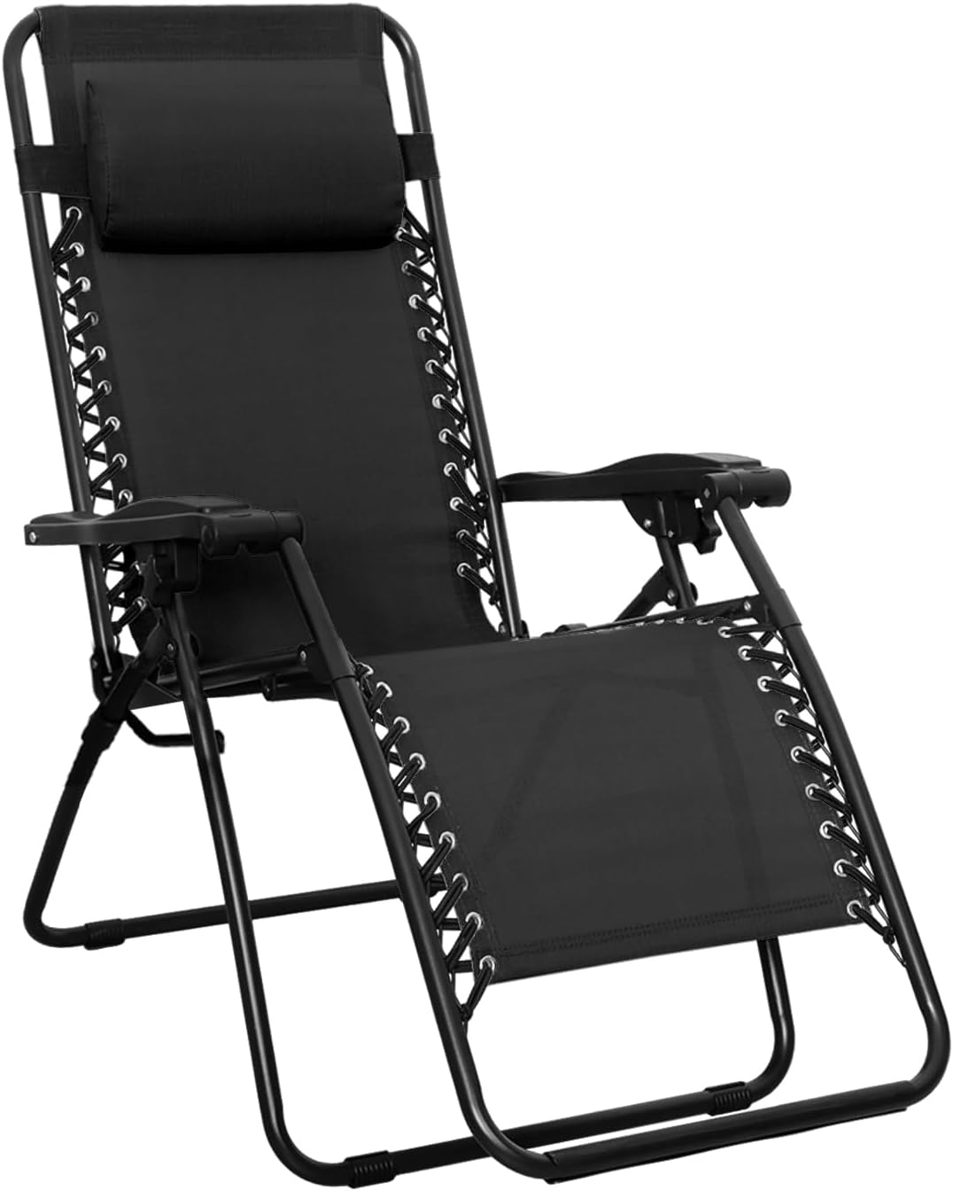 Amazon Basics Outdoor Zero Gravity Mesh Lounge Chair with Pillow, Folding Reclining and Textilene Adjustable, 90 x 66 x 110 cm, Black