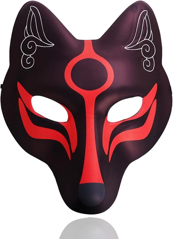 Utavu Fox Mask Japanese Kabuki Kitsune Mask for Men Women Halloween Full Face Mask Masquerade Costume Prop Animal Cosplay Party