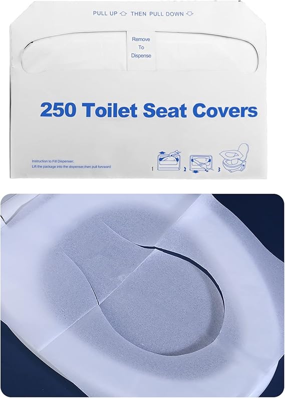 Toilet Seat Covers Disposable, 250 Pcs Flushable Disposable Toilet Seat Covers, Half-Fold Paper Toilet Liners for Travel, Airplane, Public Restrooms, Road Trips, Camping, Potty Training