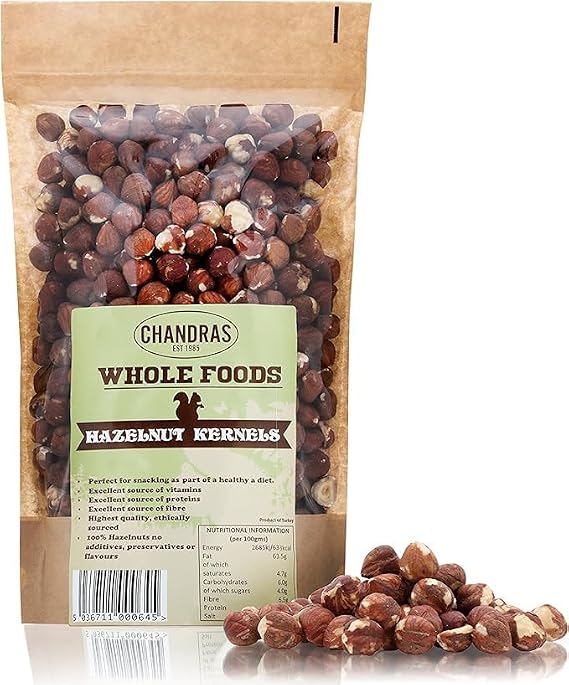 Chandra Whole Foods - Hazelnuts 500G - Low-GI Quality Raw Roasted Hazelnut for Snacking, Smoothies, Baking, Cooking & Chocolate Creations - Gluten-Free & Keto, Rich in Protein, Vitamins & Fibre